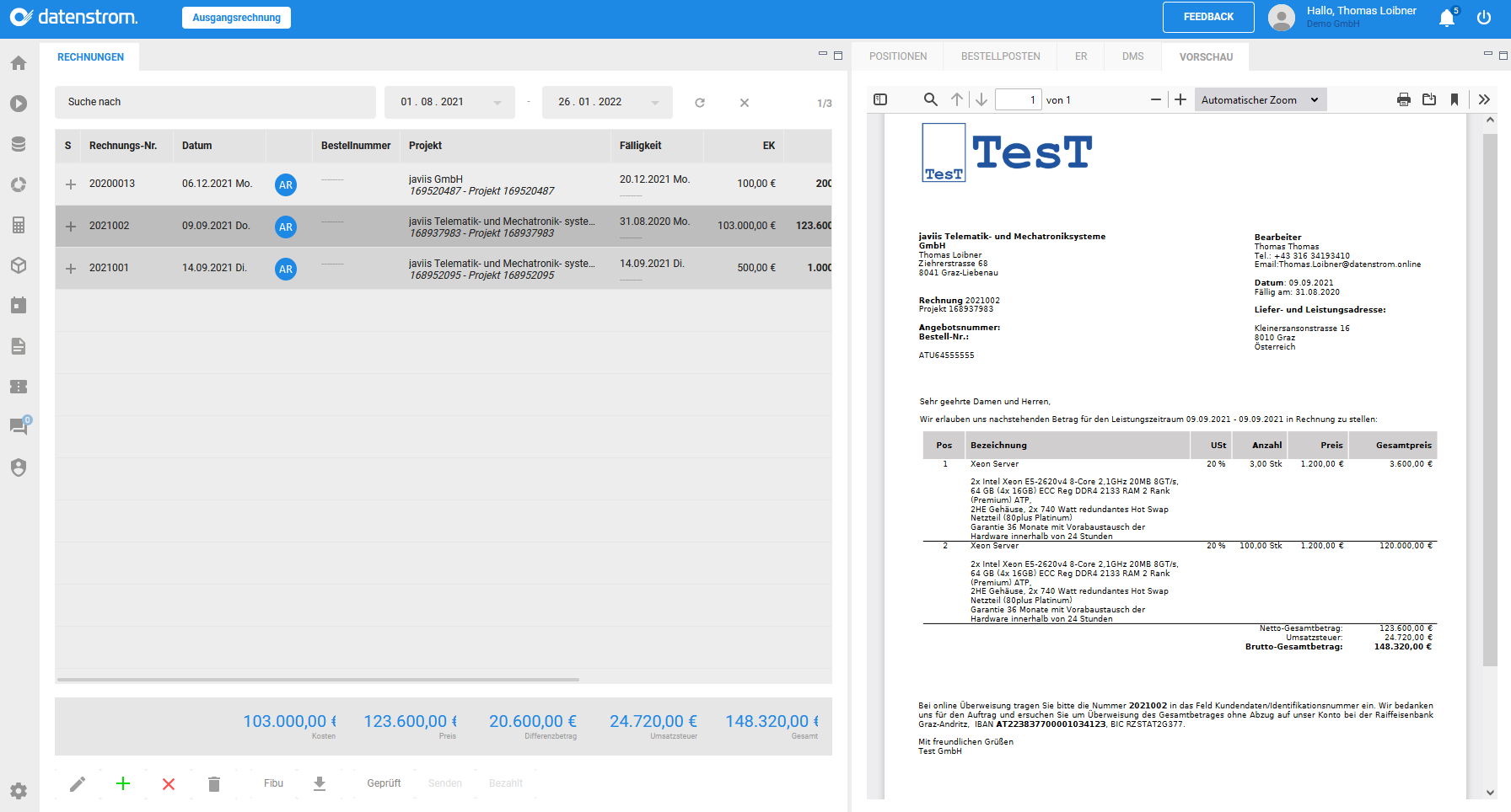 Rechnungen im Web-Client