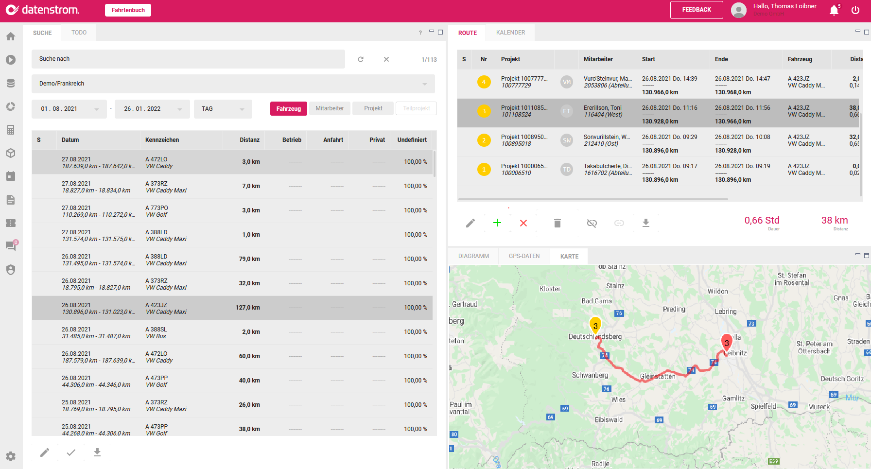 Fahrtenbuch im Web-Client